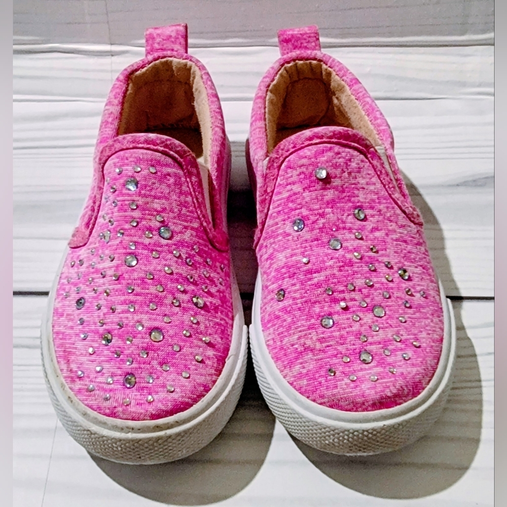 Sparkly Pink Kids Slip-On Shoes Size 5 - Picture 2 of 6